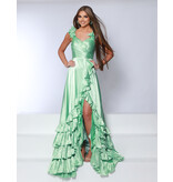 Ruffle shoulder a-line gown w/leg slit 25380