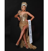 Ruffle one shoulder sequin fitted gown w/leg slit 25353