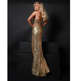 Ruffle one shoulder sequin fitted gown w/leg slit 25353