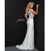One shoulder beaded lace corset bodice gown 3047
