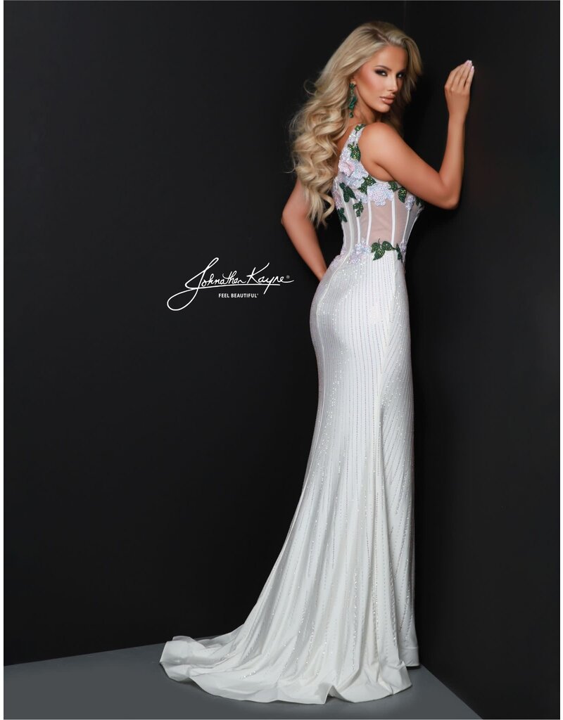 One shoulder beaded lace corset bodice gown 3047