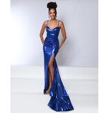 Spaghetti strap metallic corset bodice fitted gown 25321