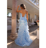 Spaghetti strap beaded drop waist feather skirt gown C1413