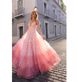 Spaghetti strap ruffle ombre ballgown C1420