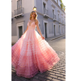 Spaghetti strap ruffle ombre ballgown C1420