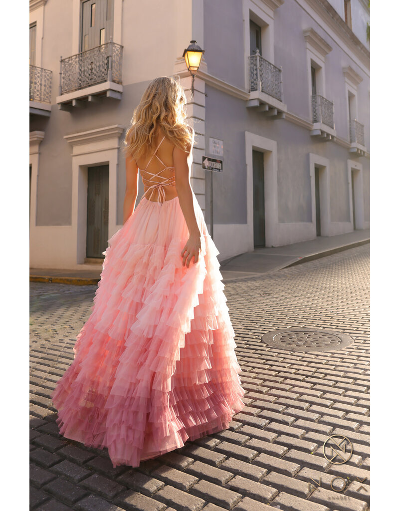 Spaghetti strap ruffle ombre ballgown C1420