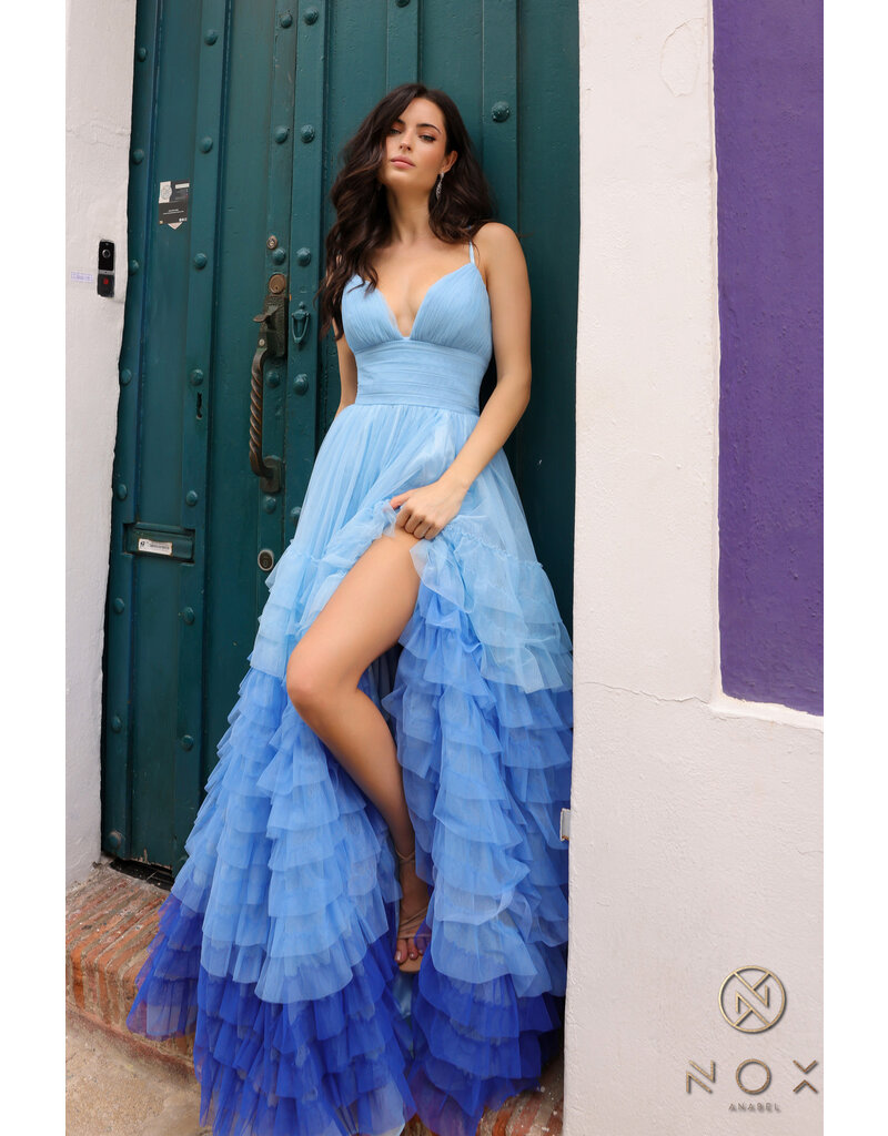 Spaghetti strap ruffle ombre ballgown C1420