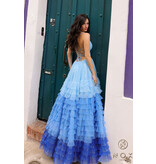 Spaghetti strap ruffle ombre ballgown C1420
