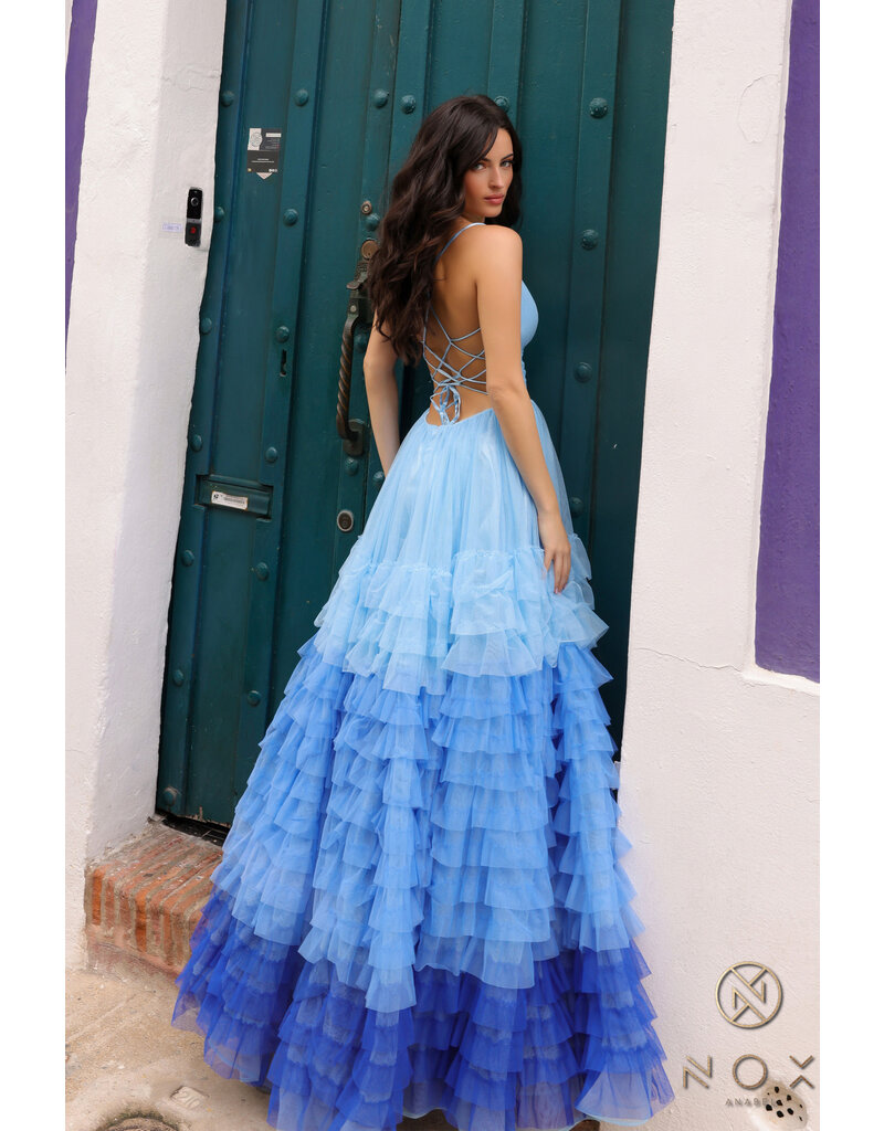 Spaghetti strap ruffle ombre ballgown C1420