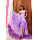 Spaghetti strap ruffle ombre ballgown C1420