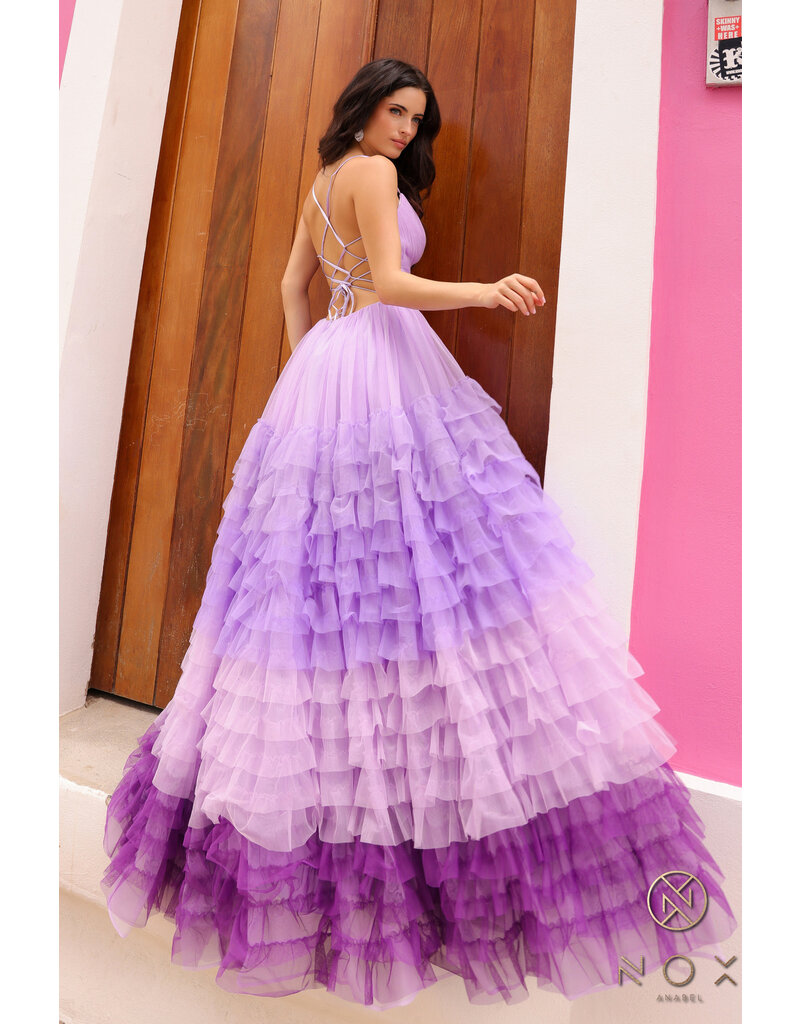 Spaghetti strap ruffle ombre ballgown C1420