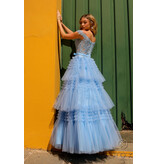 Off the shoulder lace bodice ruffle ballgown E1293