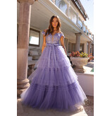 Off the shoulder lace bodice ruffle ballgown E1293