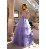 Off the shoulder lace bodice ruffle ballgown E1293