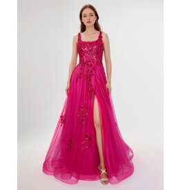 SCOOP NECK, SPLIT FRONT TULLE A-LINE 6626