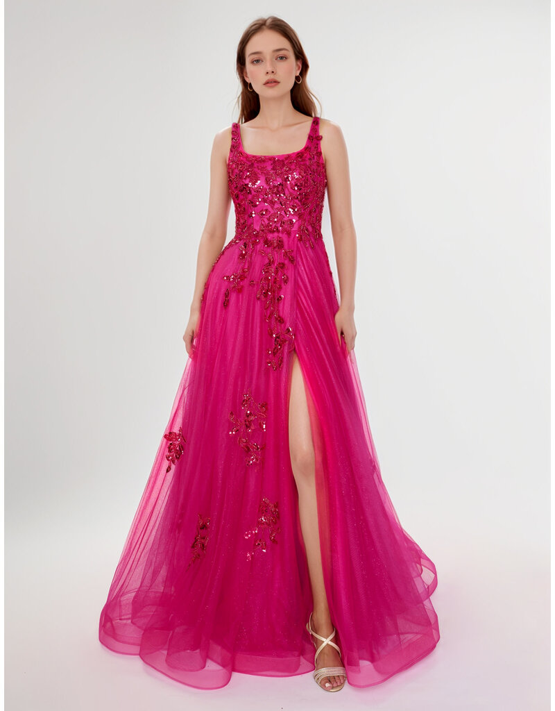 SCOOP NECK, SPLIT FRONT TULLE A-LINE 6626