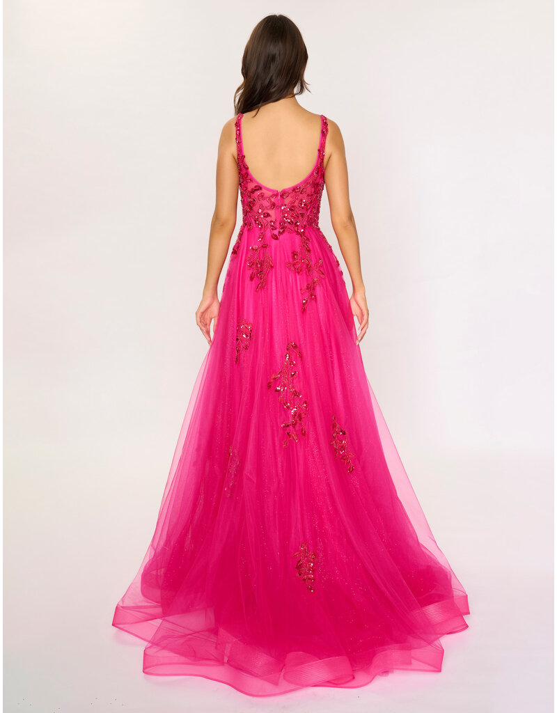 SCOOP NECK, SPLIT FRONT TULLE A-LINE 6626