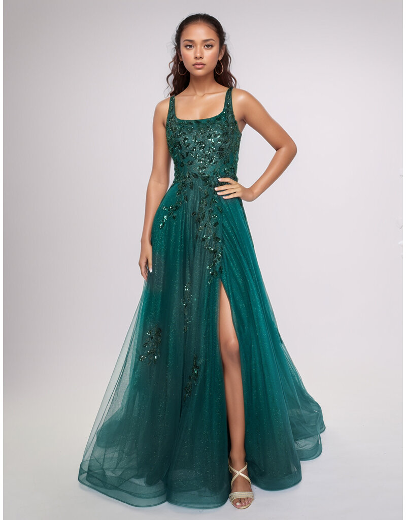 SCOOP NECK, SPLIT FRONT TULLE A-LINE 6626