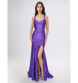 V-Neck, 3D floral straps, open back, front slit 5304