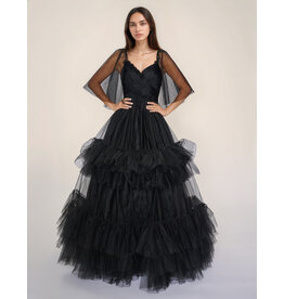 V-neck, Gathered bodice, Tulle flutter sleeves, Ballgown 5315