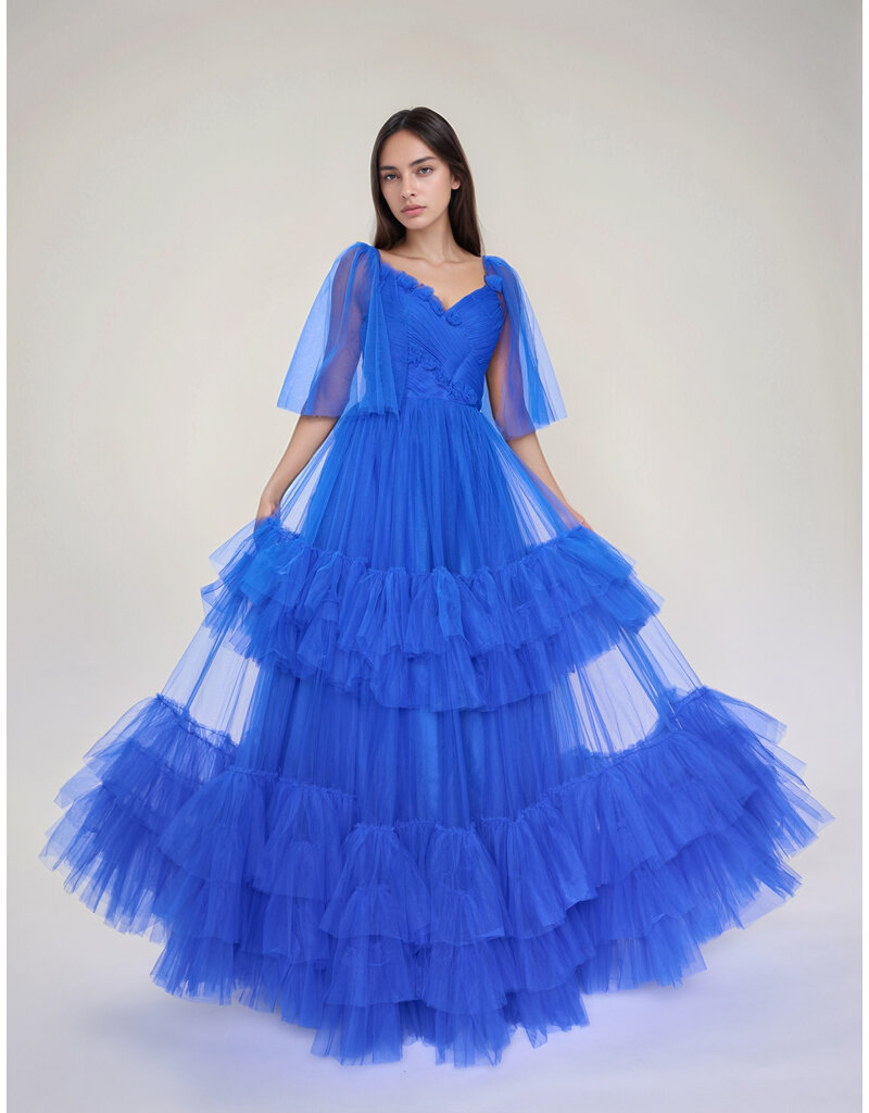 V-neck, Gathered bodice, Tulle flutter sleeves, Ballgown 5315