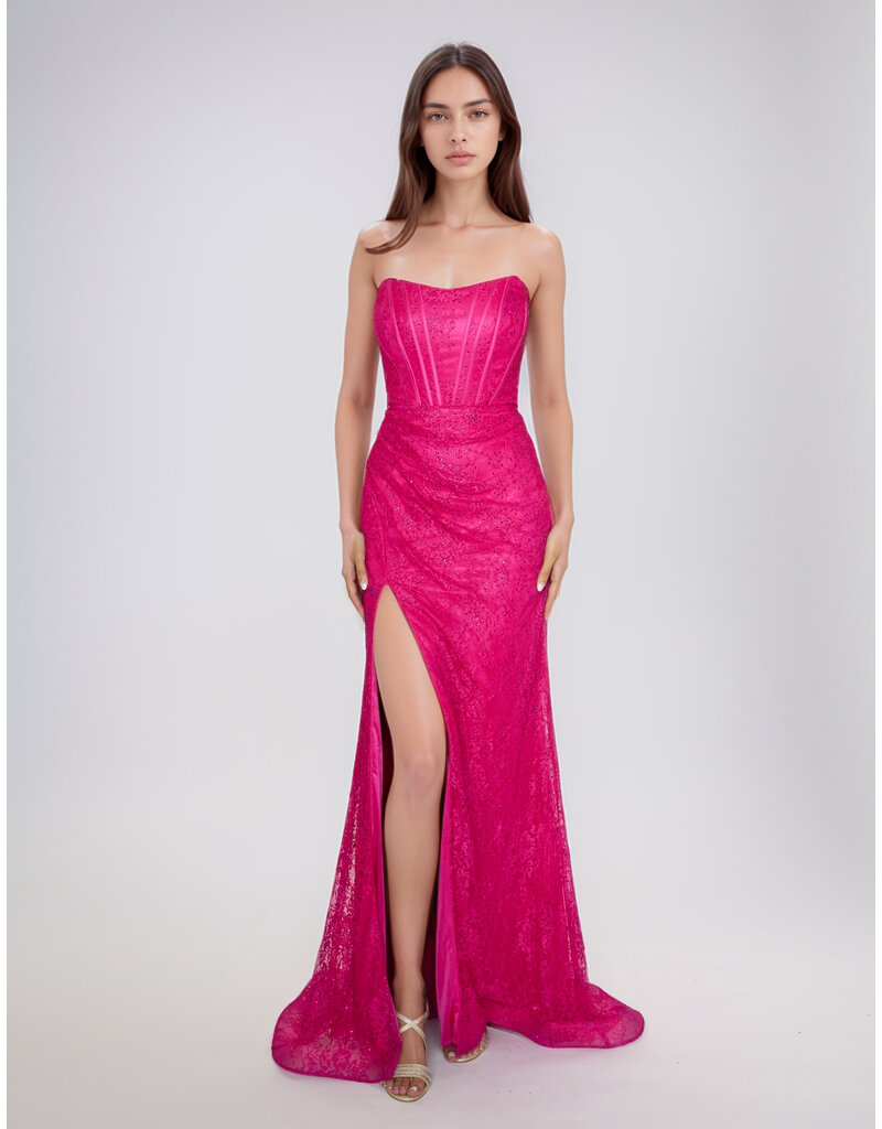 Strapless Lace, Stretch, front leg slit, 6646