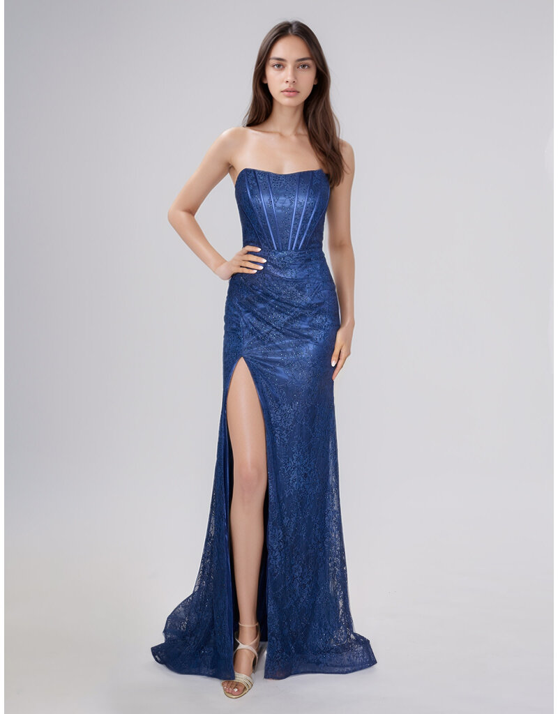 Strapless Lace, Stretch, front leg slit, 6646