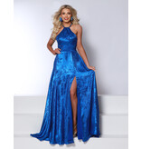 High neck crushed satin open back gown 25336