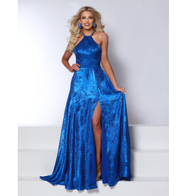 High neck crushed satin open back gown 25336