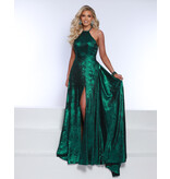 High neck crushed satin open back gown 25336