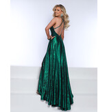 High neck crushed satin open back gown 25336