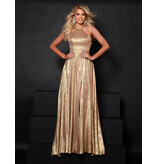 High neck crushed satin open back gown 25336