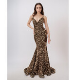 Sequin spaghetti strap open back fit and flare 1579
