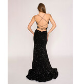 Sequin spaghetti strap open back fit and flare 1579