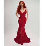 Sequin spaghetti strap open back fit and flare 1579