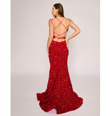 Sequin spaghetti strap open back fit and flare 1579