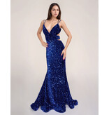 Sequin spaghetti strap open back fit and flare 1579