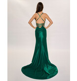 Spaghetti strap lace up back shimmer jersey gown 6632