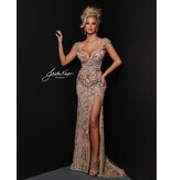 Floral beaded cap sleeve fitted gown 3079