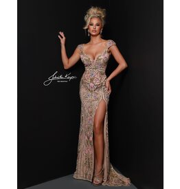 Floral beaded cap sleeve fitted gown 3079