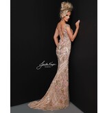Floral beaded cap sleeve fitted gown 3079