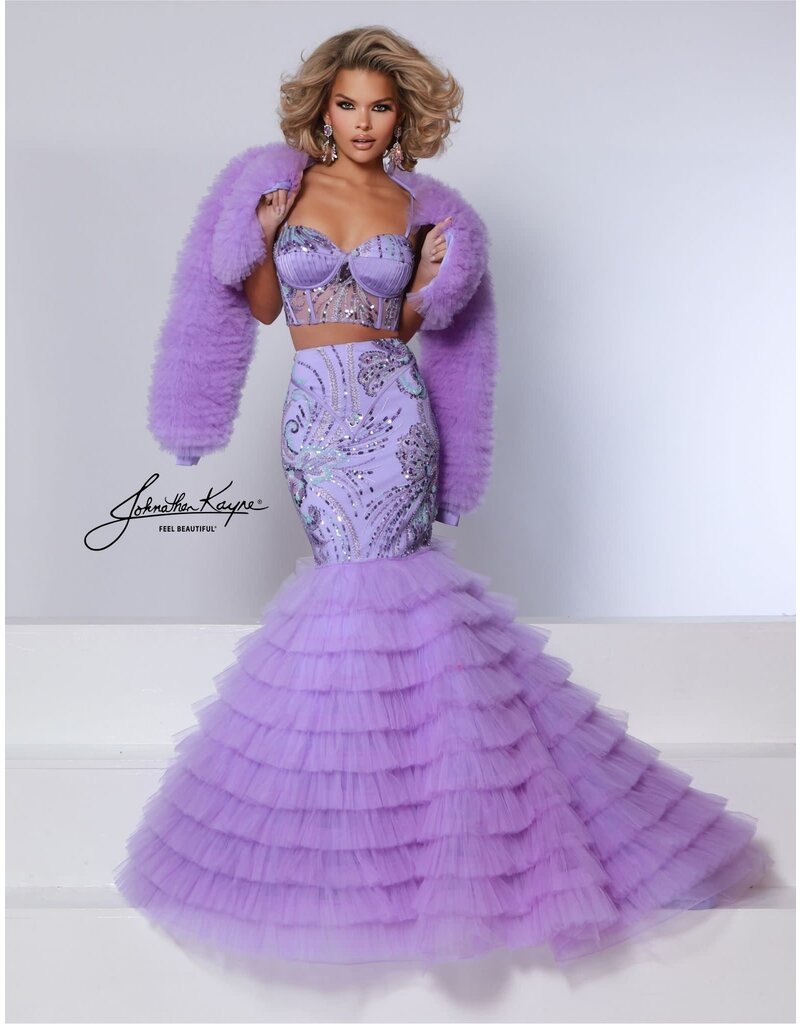 project runway kayne 2 piece beaded ruffle mermaid w/ruffle bolero DKS6