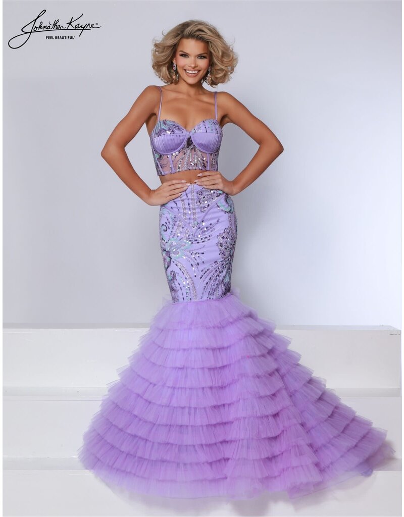 project runway kayne 2 piece beaded ruffle mermaid w/ruffle bolero DKS6