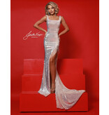 project runway kayne Sequin tank fitted gown w/fringe leg slit DKM2