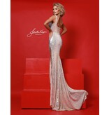 project runway kayne Sequin tank fitted gown w/fringe leg slit DKM2
