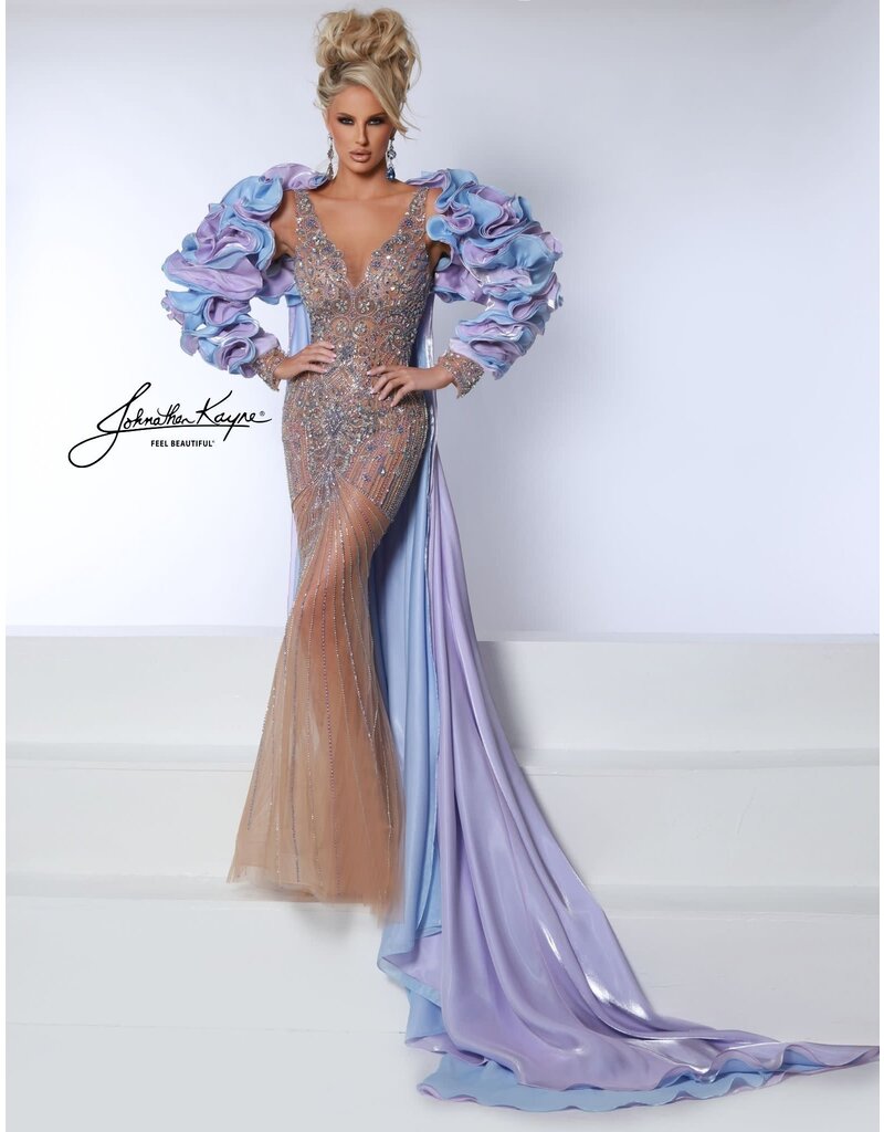 RUFFLE SLEEVE/CAPE, STRAPLESS BEADED 3084