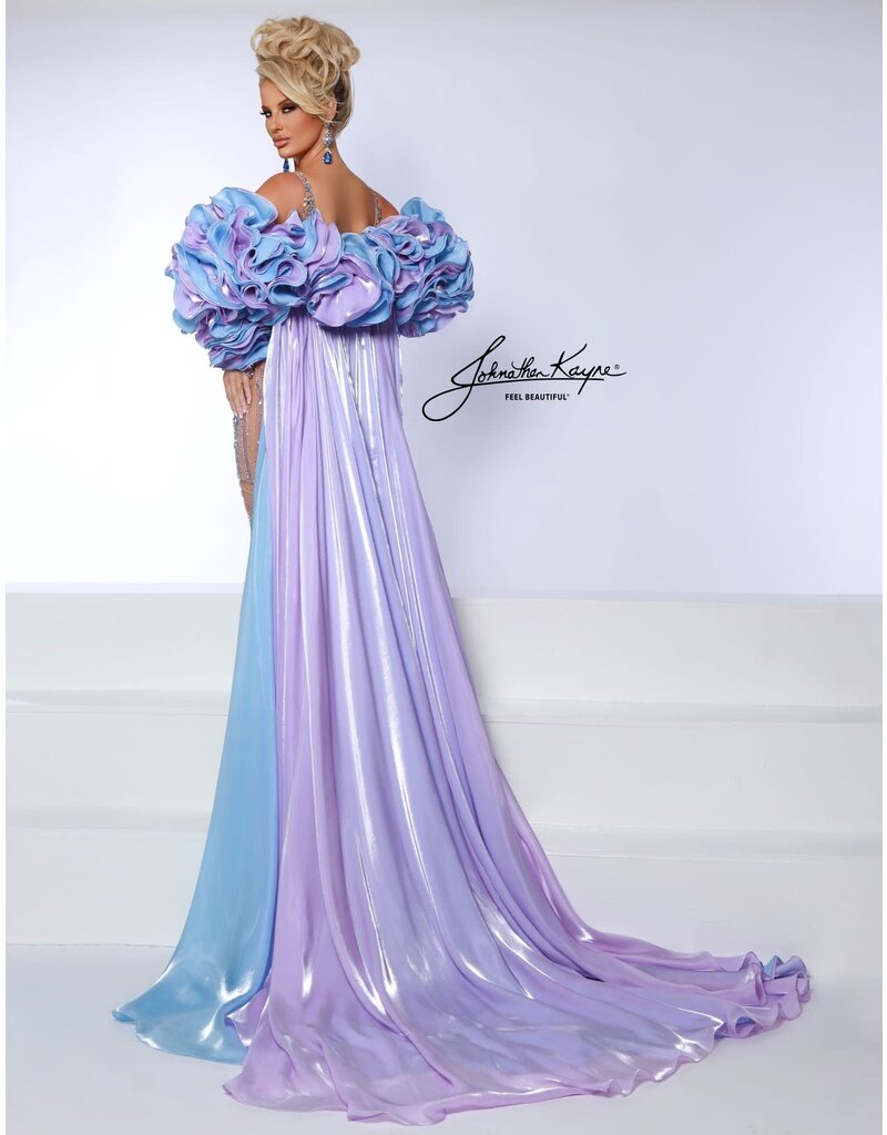 RUFFLE SLEEVE/CAPE, STRAPLESS BEADED 3084