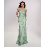 Spaghetti strap sequin corset bodice mermaid gown 1562
