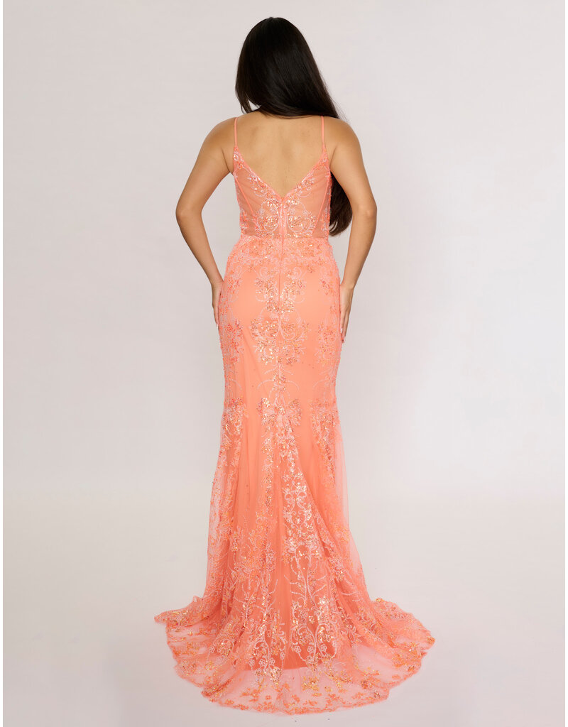 Spaghetti strap sequin corset bodice mermaid gown 1562