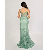 Spaghetti strap sequin corset bodice mermaid gown 1562